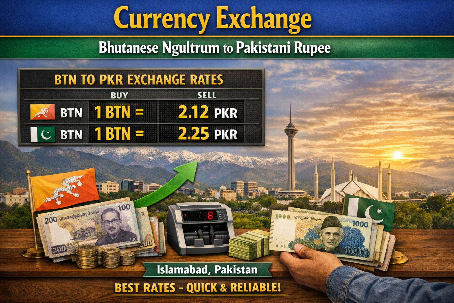 Currency Exchange Bhutanese Ngultrum (BTN) to PKR in Islamabad