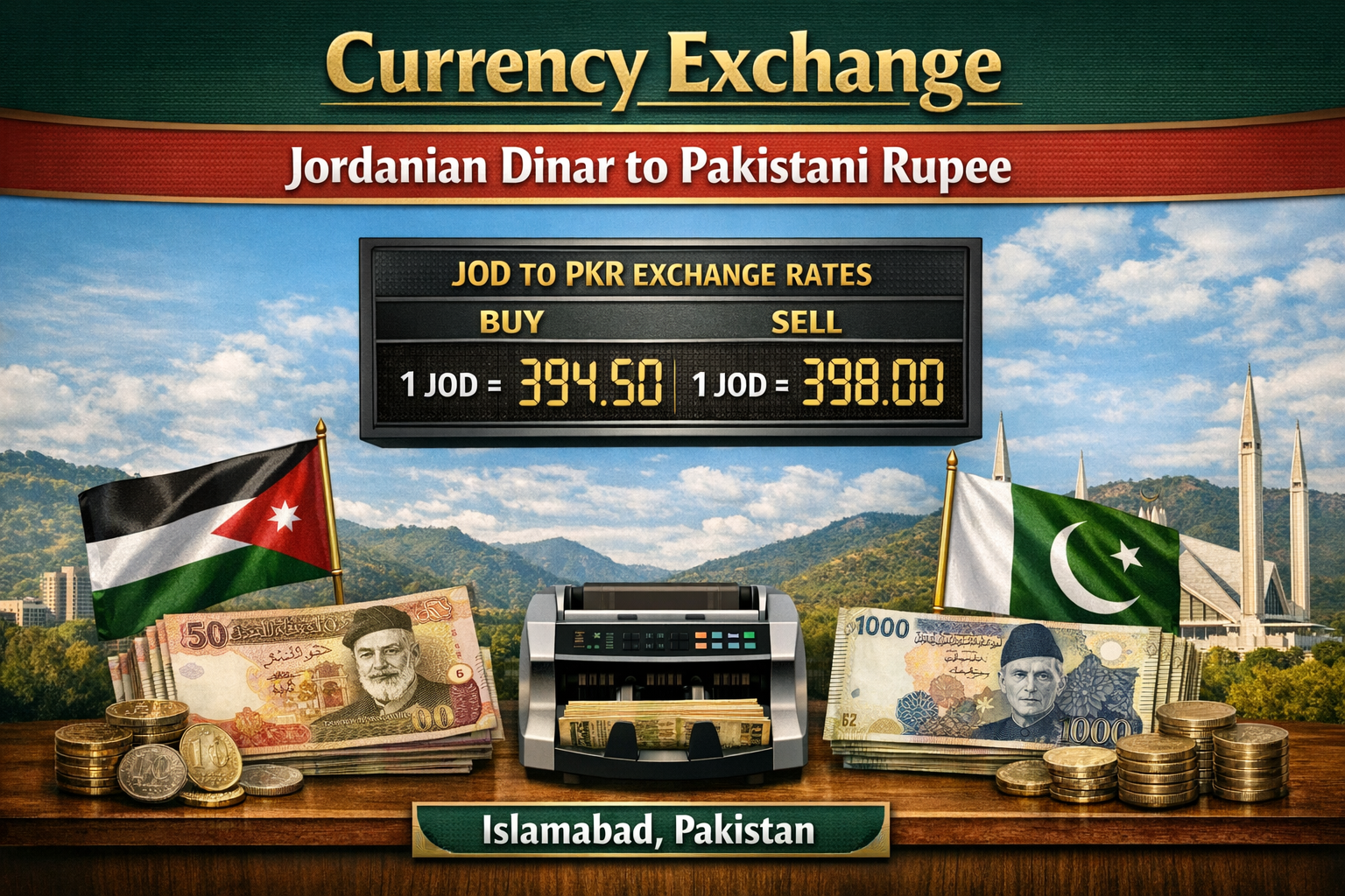 Currency Exchange Jordanian Dinar (JOD) to PKR in Islamabad