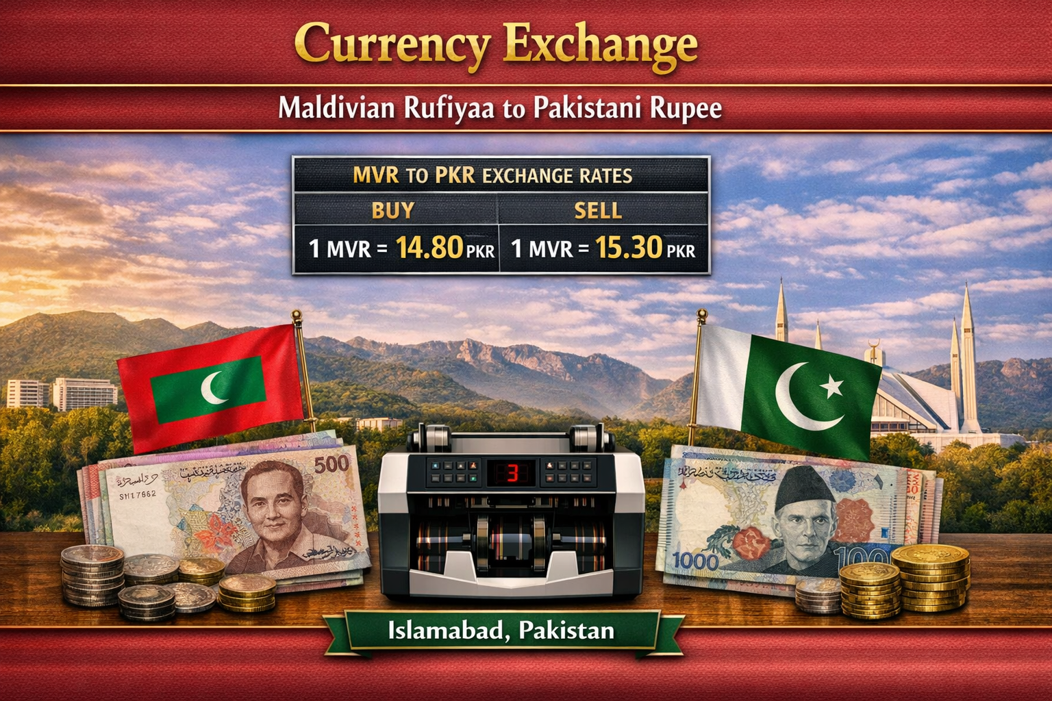 Currency Exchange Maldivian Rufiyaa (MVR) to PKR in Islamabad