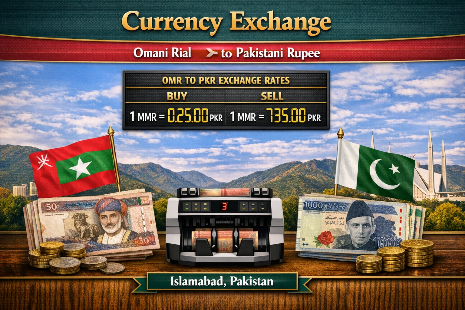 Currency Exchange Omani Rial (OMR) to PKR in Islamabad