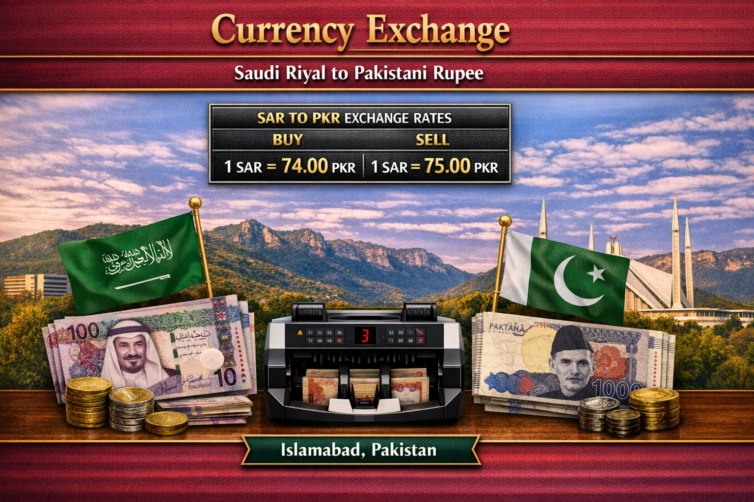 Currency Exchange Saudi Riyal (SAR) to PKR in Islamabad