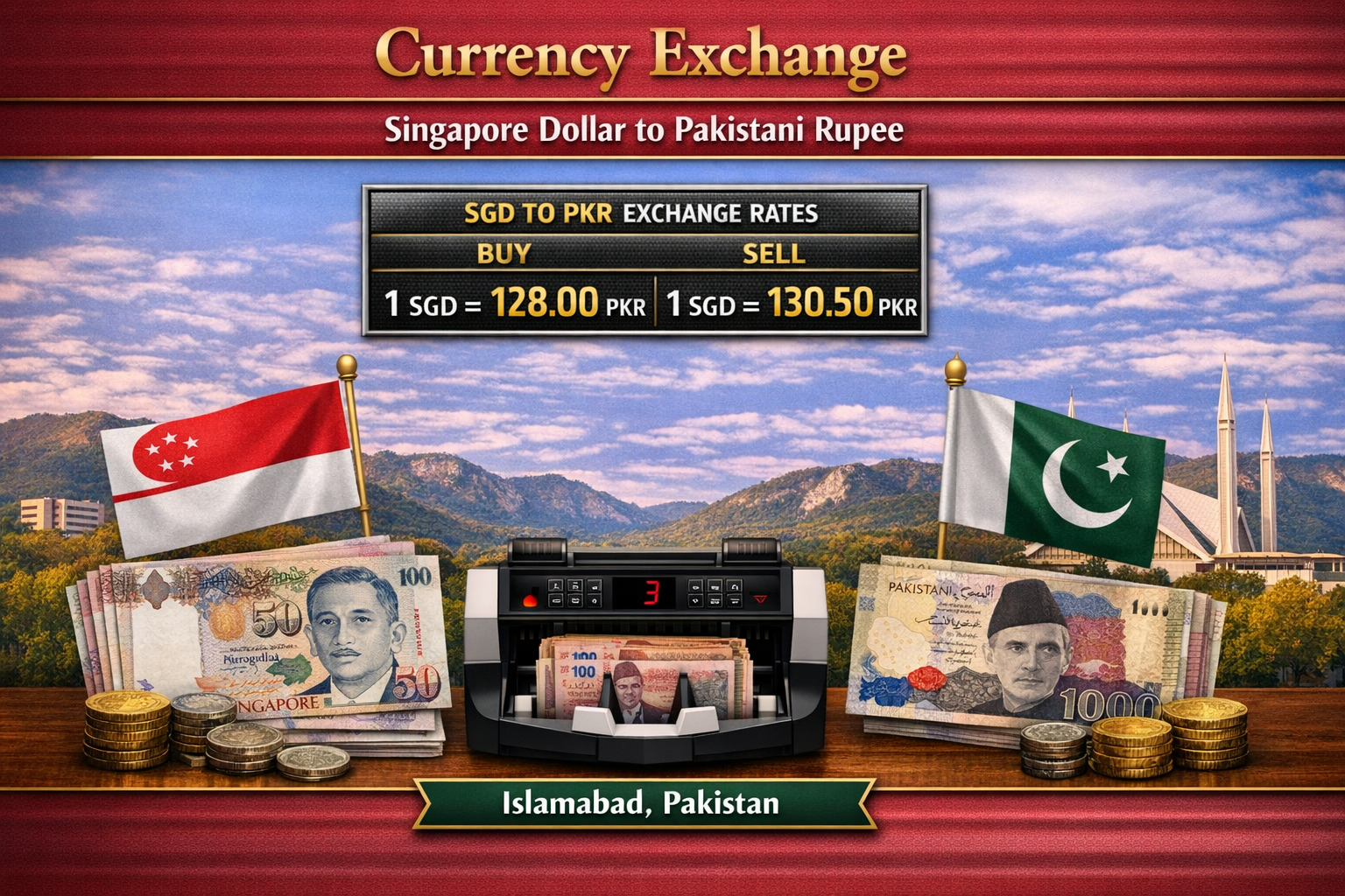 Currency Exchange Singapore Dollar (SGD) to PKR in Islamabad