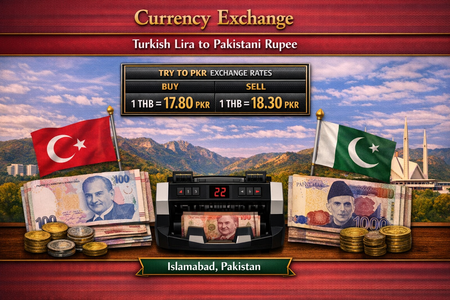 Currency Exchange Turkish Lira (TRY) to PKR in Islamabad