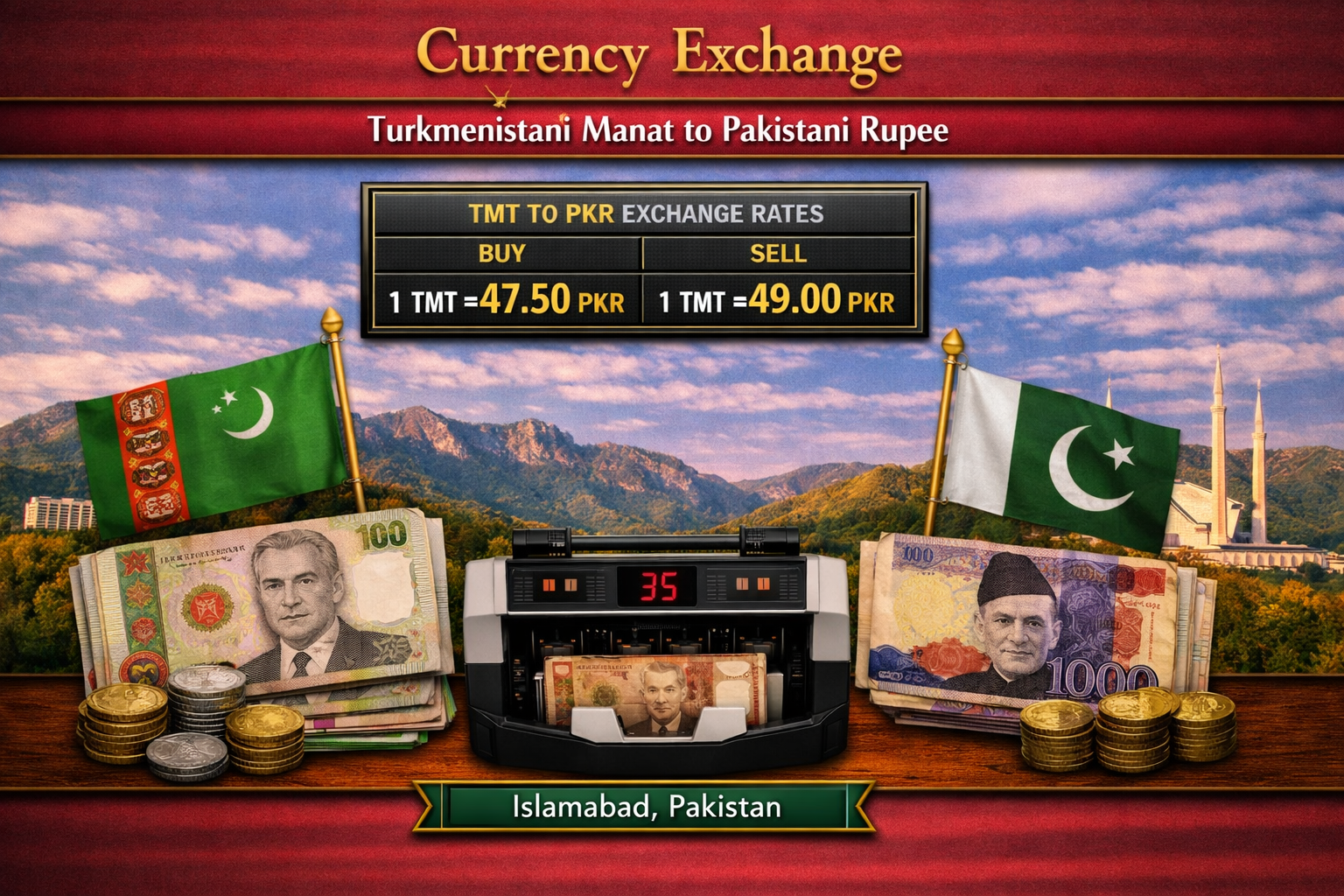 Currency Exchange Turkmenistani Manat (TMT) to PKR in Islamabad