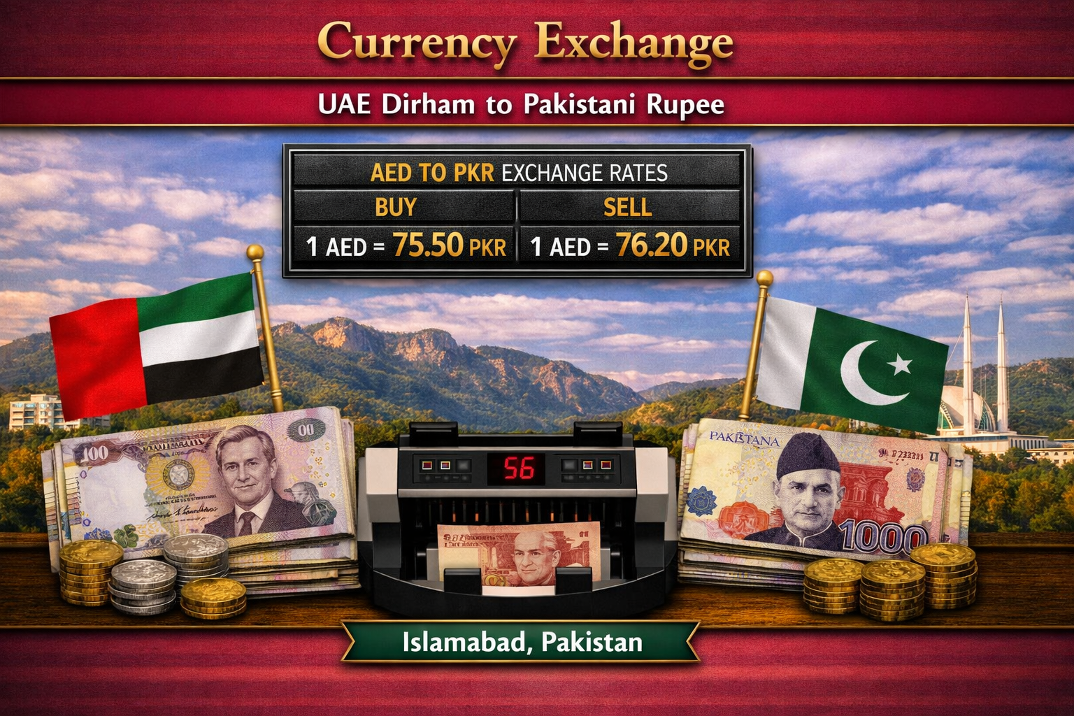 Currency Exchange UAE Dirham (AED) to PKR in Islamabad