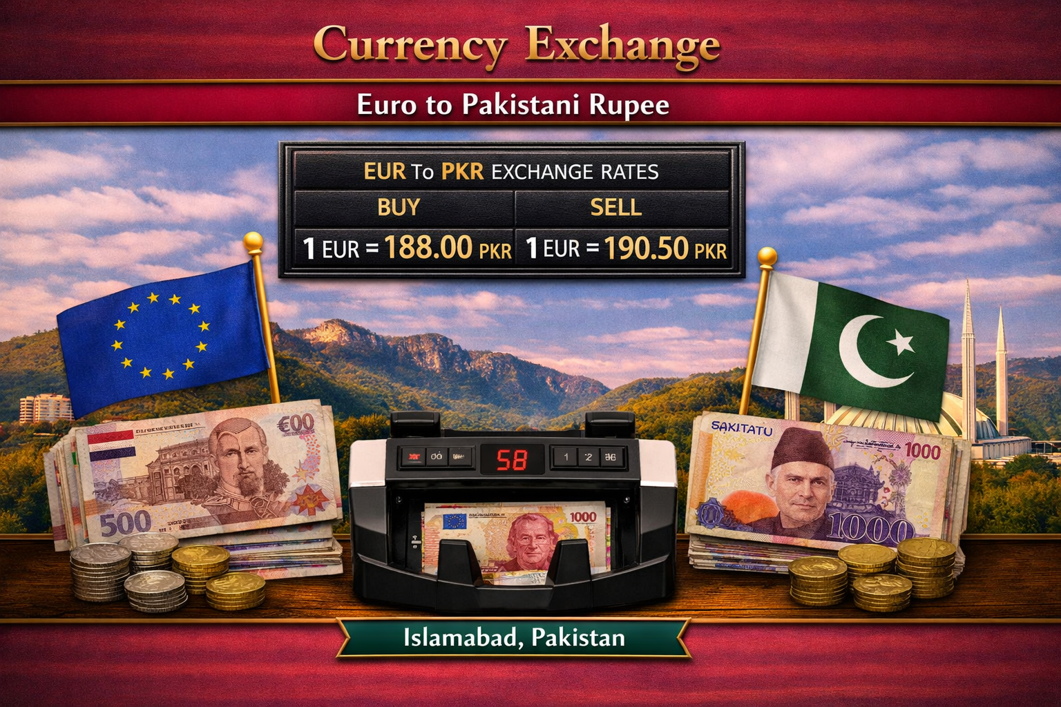 Currency Exchange Euro (EUR) to PKR in Islamabad