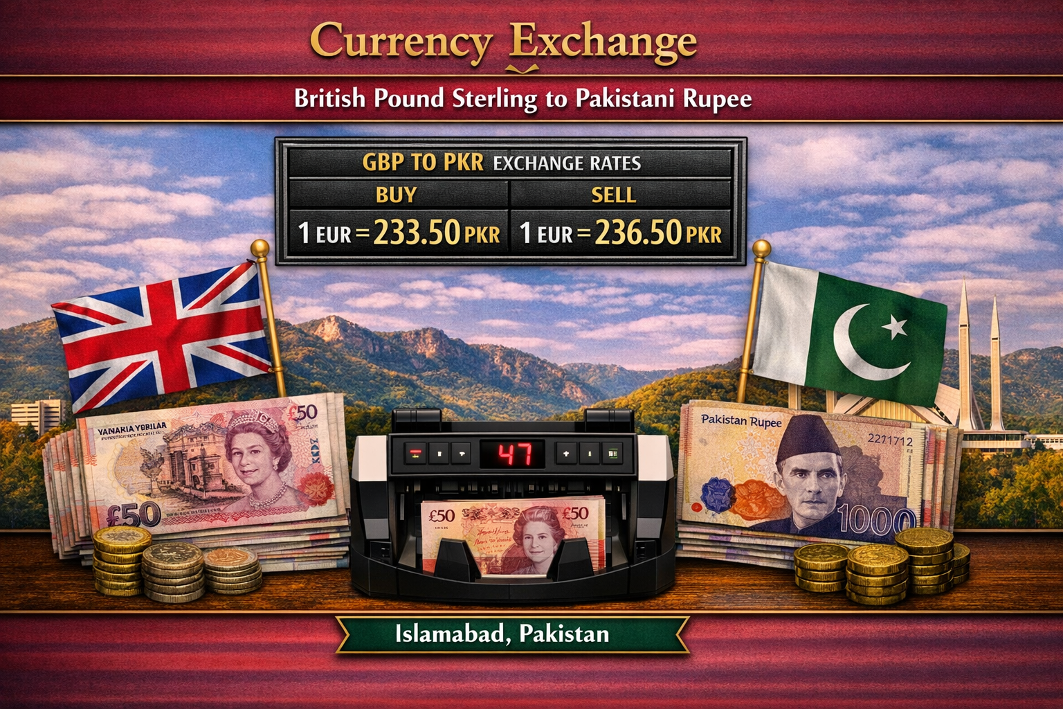 Currency Exchange British Pound Sterling (GBP) to PKR in Islamabad