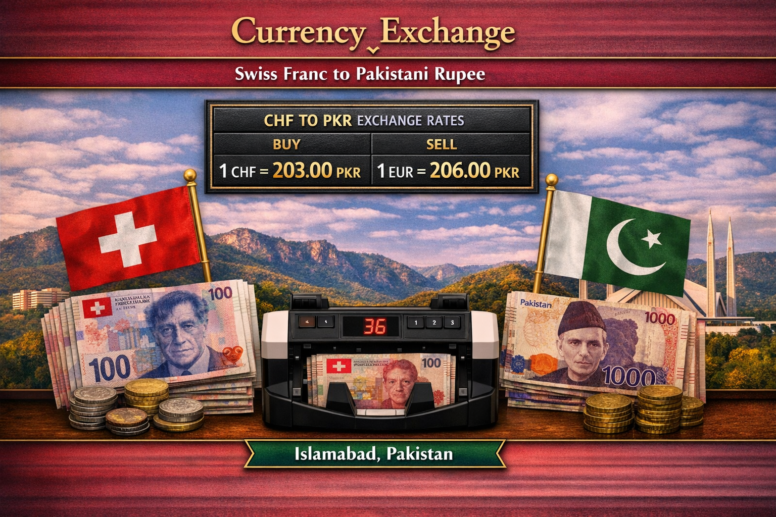 Currency Exchange Swiss Franc (CHF) to PKR in Islamabad