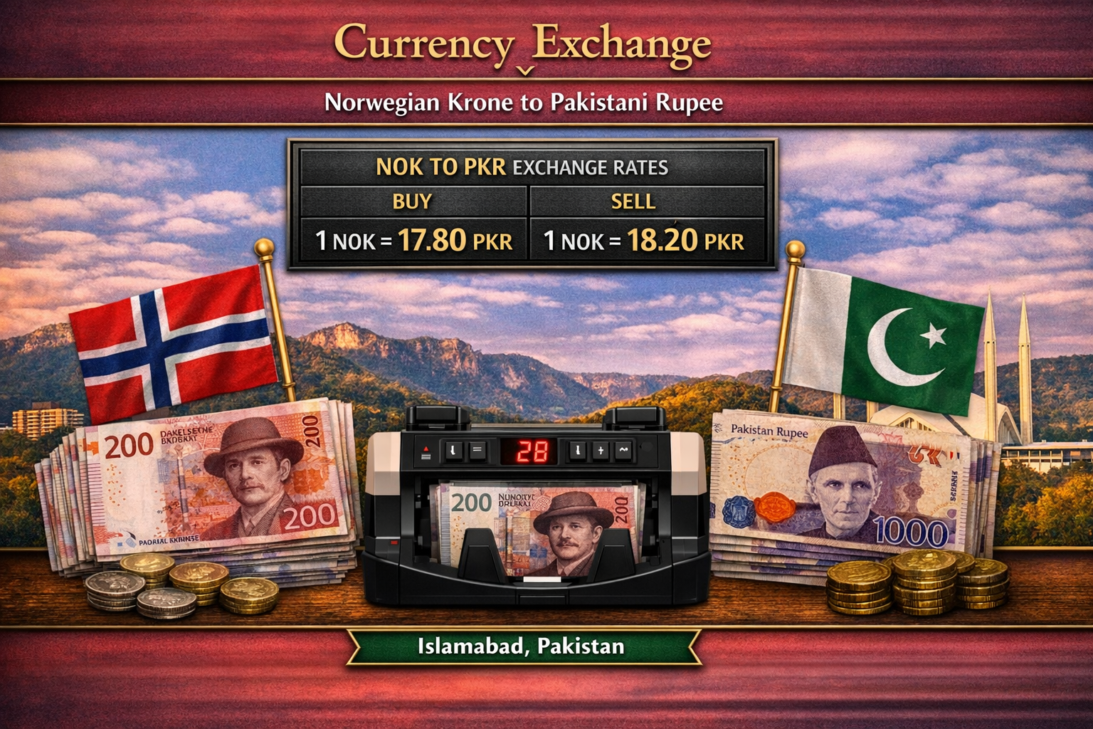 Currency Exchange Norwegian Krone (NOK) to PKR in Islamabad
