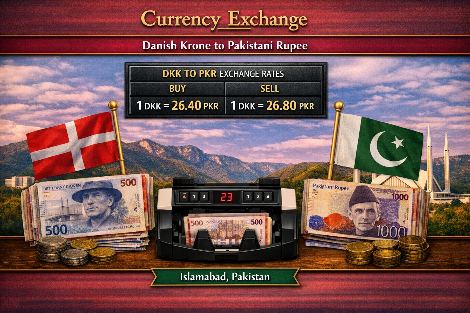 Currency Exchange Danish Krone (DKK) to PKR in Islamabad